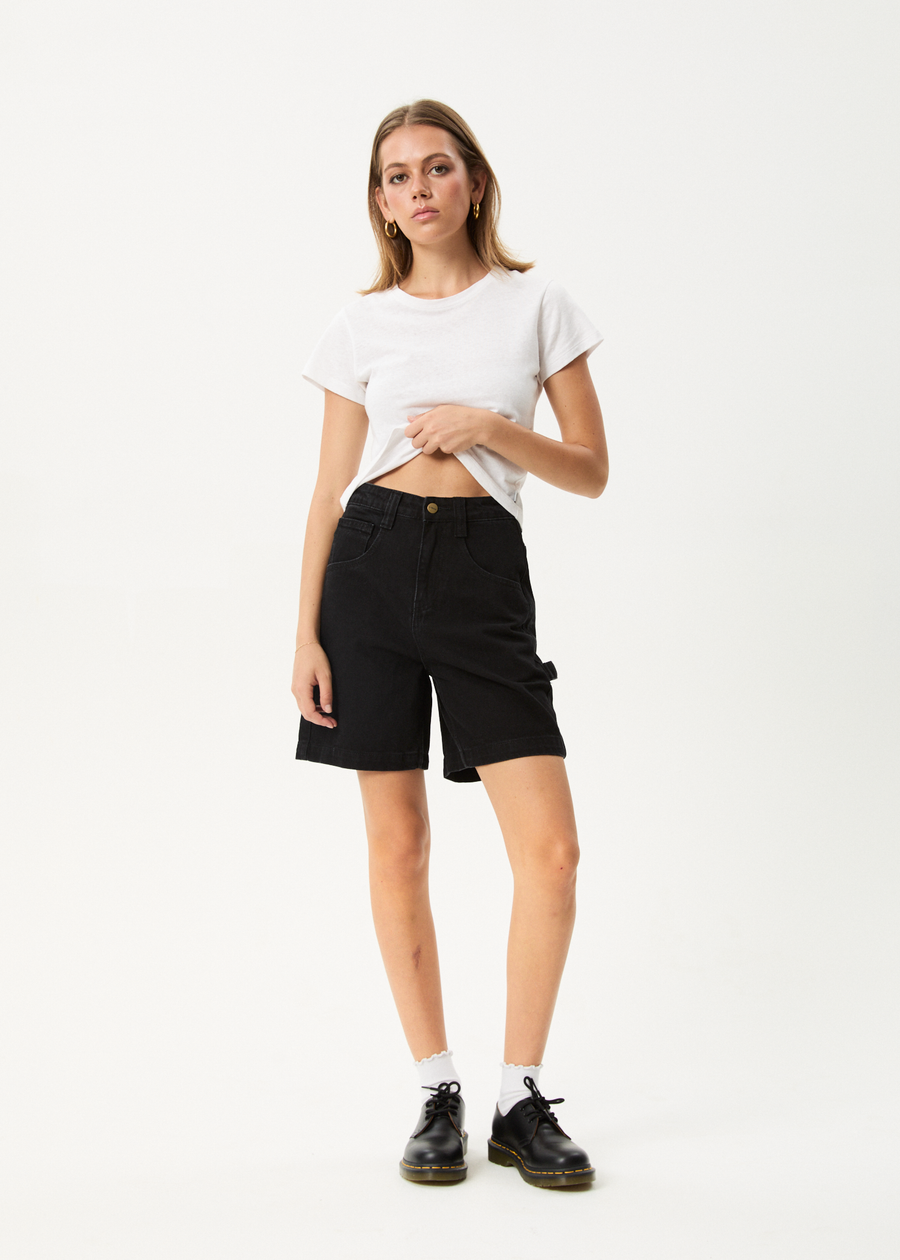 AFENDS Womens Emilie - Denim Workwear Short - Washed Black