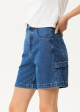 AFENDS Womens Emilie - Denim Workwear Short - Authentic Blue - Afends womens emilie   denim workwear short   authentic blue