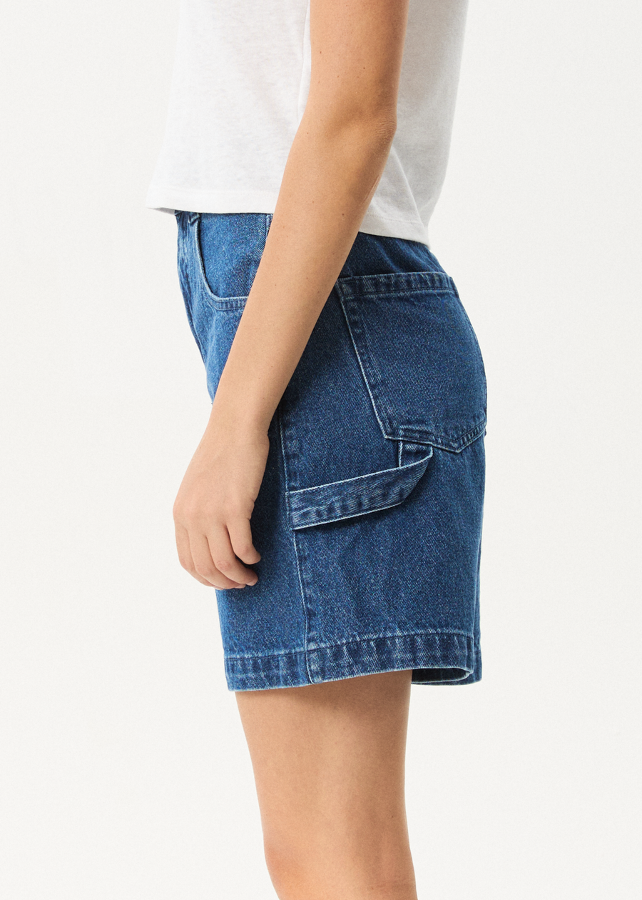 AFENDS Womens Emilie - Denim Workwear Short - Authentic Blue