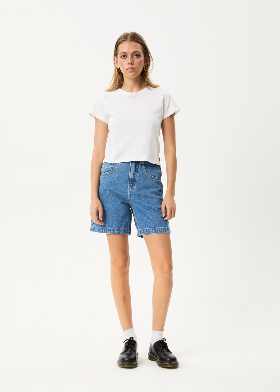 AFENDS Womens Emilie - Denim Workwear Short - Worn Blue
