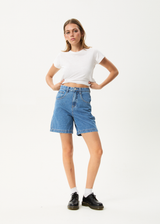 AFENDS Womens Emilie - Denim Workwear Short - Worn Blue - Afends womens emilie   denim workwear short   worn blue