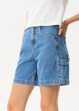 AFENDS Womens Emilie - Denim Workwear Short - Worn Blue - Afends womens emilie   denim workwear short   worn blue