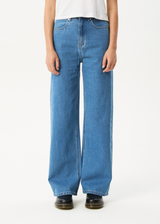 AFENDS Womens Bella - Denim Wide Leg Baggy Jean - Worn Blue - Afends womens bella   denim wide leg baggy jean   worn blue