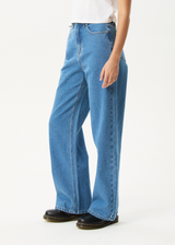 AFENDS Womens Bella - Denim Wide Leg Baggy Jean - Worn Blue - Afends womens bella   denim wide leg baggy jean   worn blue