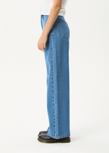 AFENDS Womens Bella - Denim Wide Leg Baggy Jean - Worn Blue - Afends womens bella   denim wide leg baggy jean   worn blue