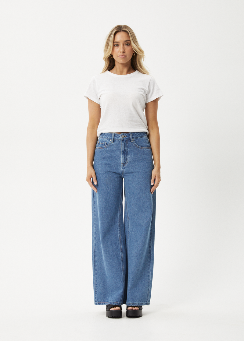 AFENDS Womens Gigi - Denim Flared Jean - Worn Blue