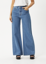 AFENDS Womens Gigi - Denim Flared Jean - Worn Blue - Afends womens gigi   denim flared jean   worn blue