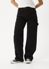 AFENDS Womens Moss - Denim Workwear Jean - Washed Black - Afends womens moss   denim workwear jean   washed black