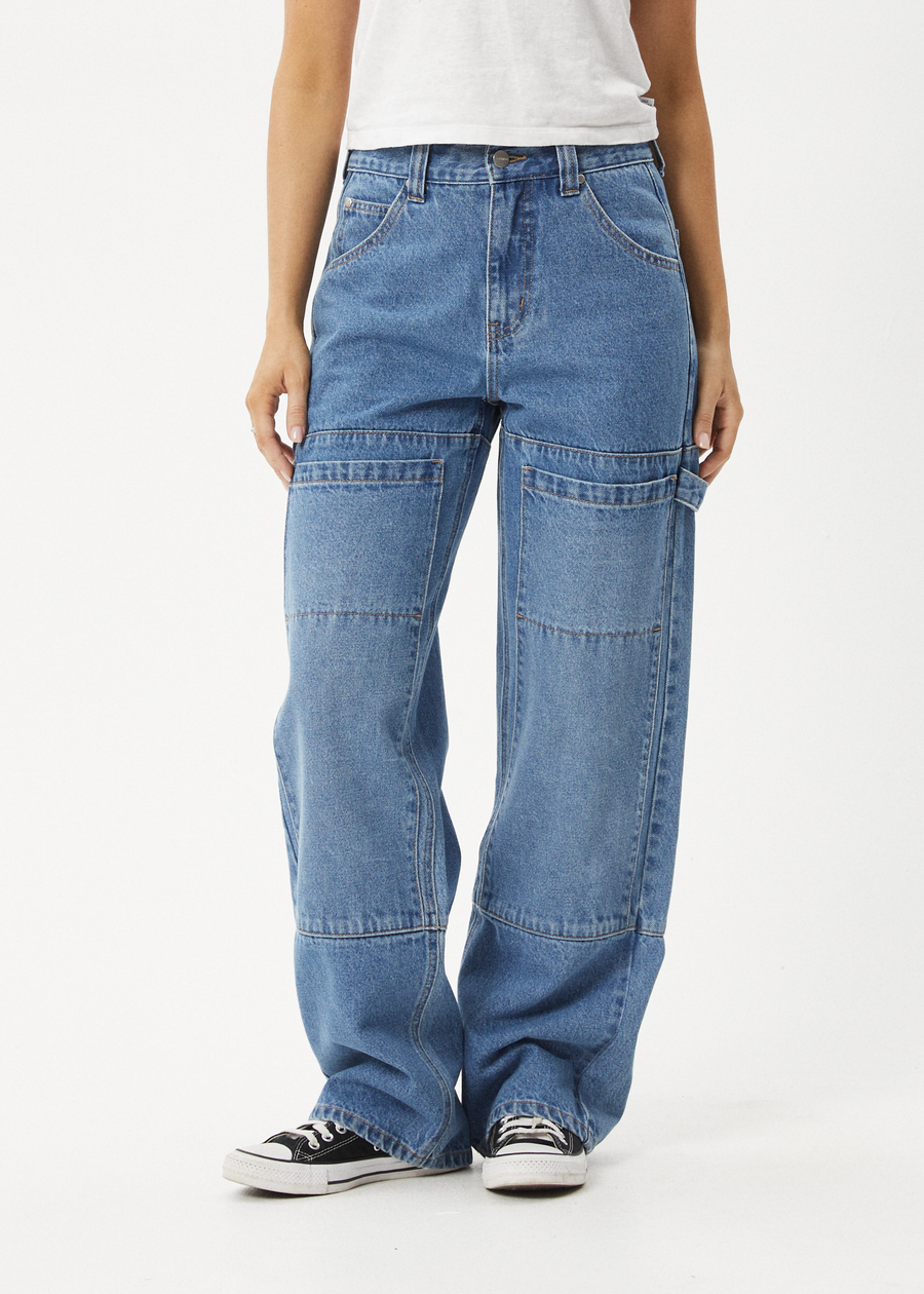 AFENDS Womens Moss - Denim Workwear Jean - Worn Blue