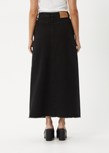 AFENDS Womens Chichi - Denim Midi Skirt - Washed Black - Afends womens chichi   denim midi skirt   washed black