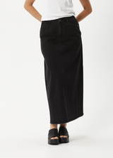 AFENDS Womens Chichi - Denim Midi Skirt - Washed Black - Afends womens chichi   denim midi skirt   washed black 