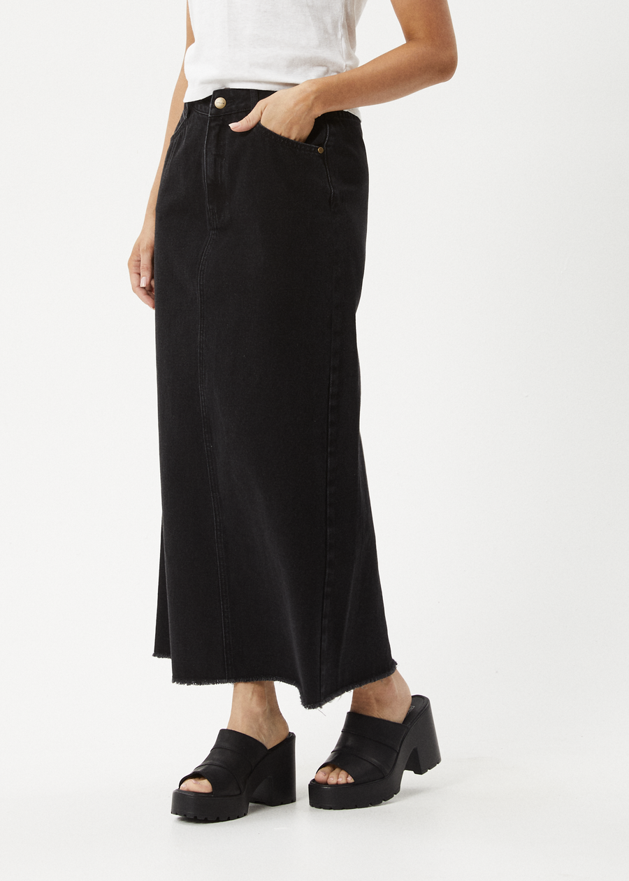 AFENDS Womens Chichi - Denim Midi Skirt - Washed Black 