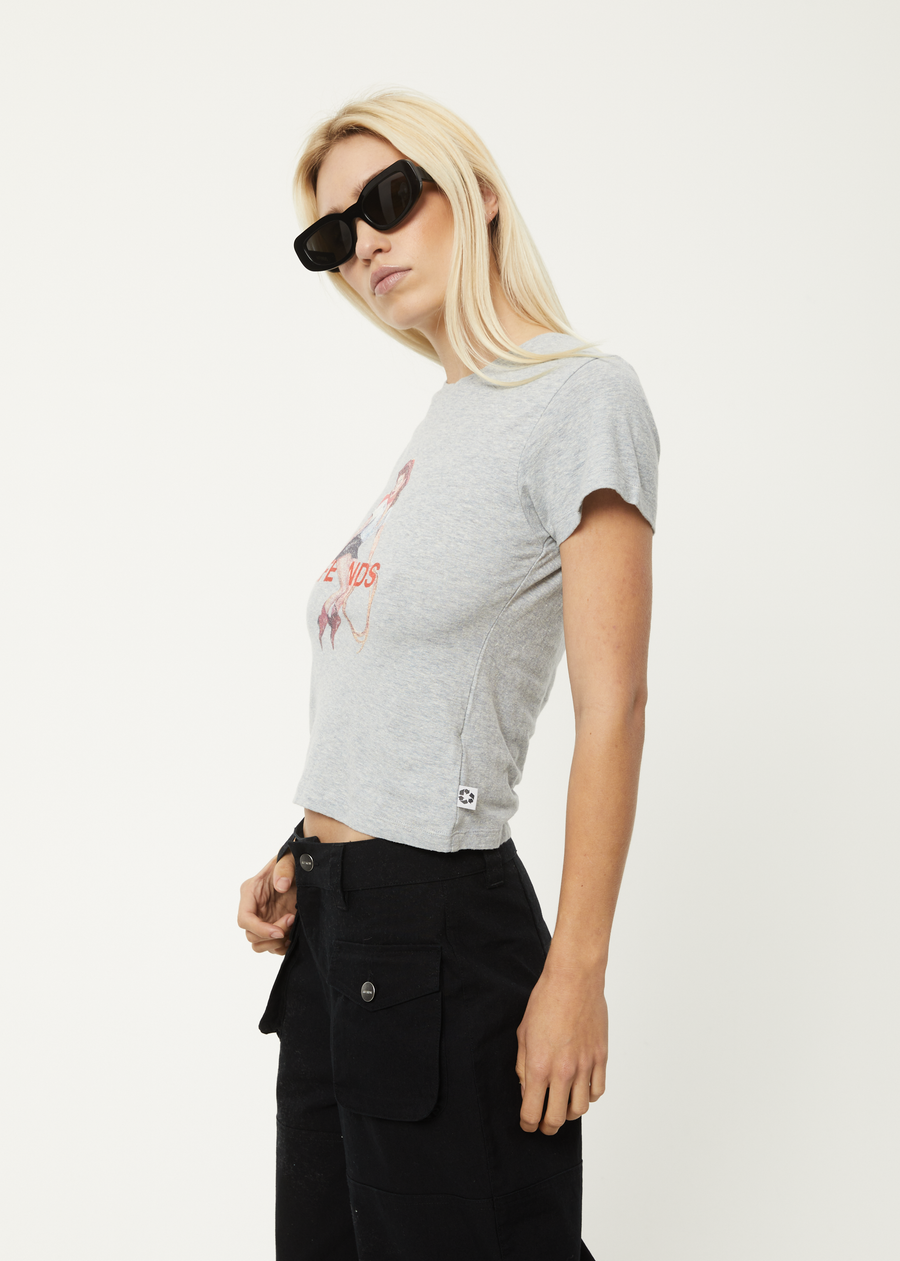 AFENDS Womens Sweet West - Baby Tee - Shadow Grey Marle