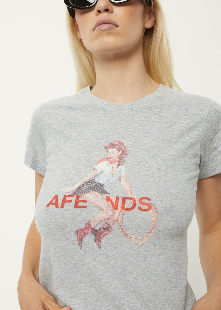 AFENDS Womens Sweet West - Baby Tee - Shadow Grey Marle