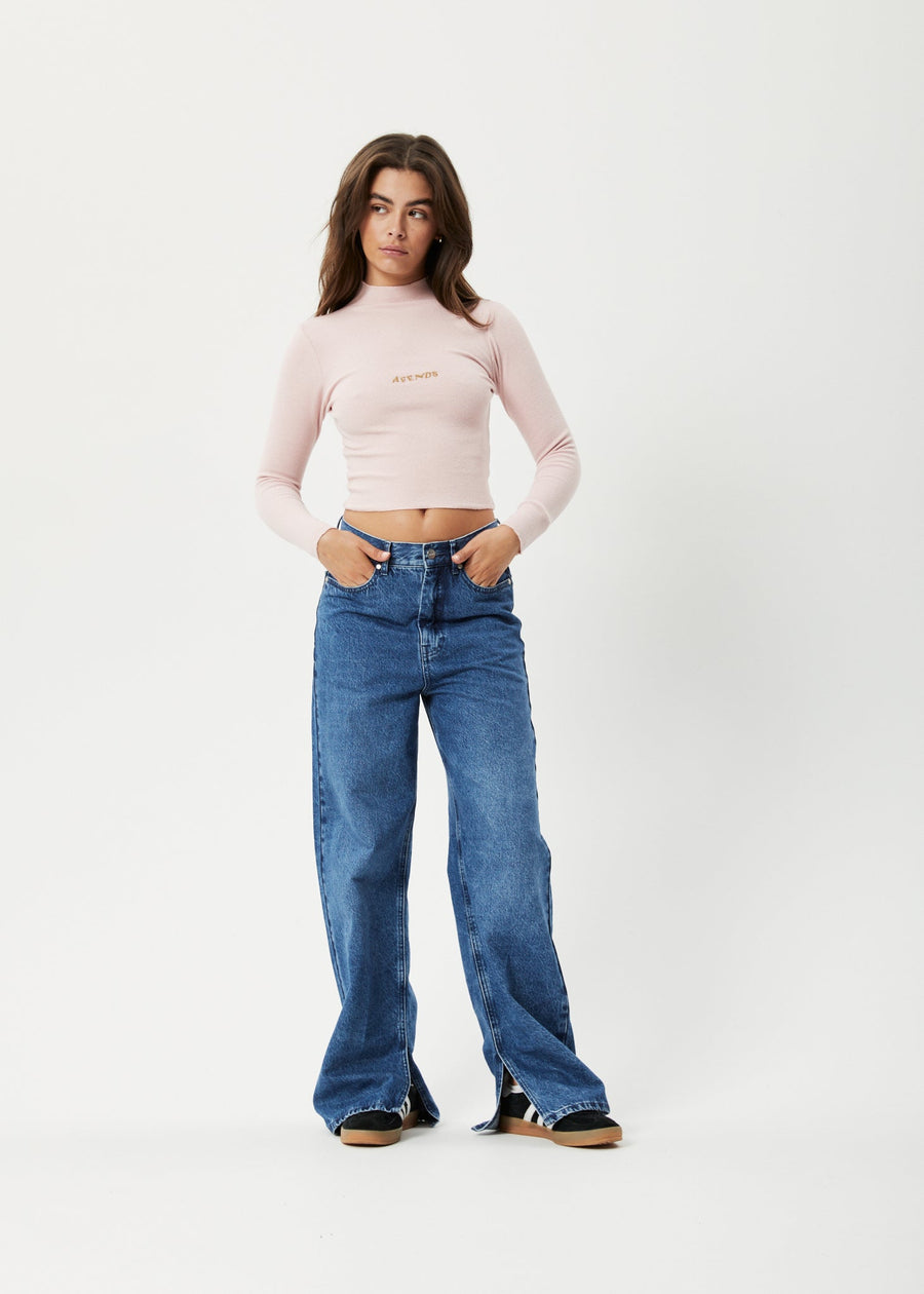 AFENDS Womens Daze Iconic - Rib Long Sleeve Top - Lotus
