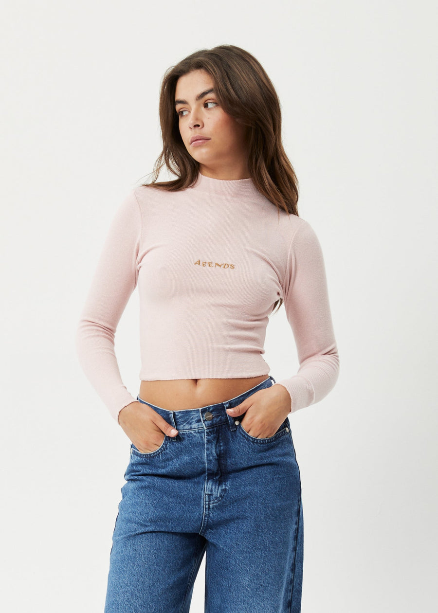 AFENDS Womens Daze Iconic - Rib Long Sleeve Top - Lotus