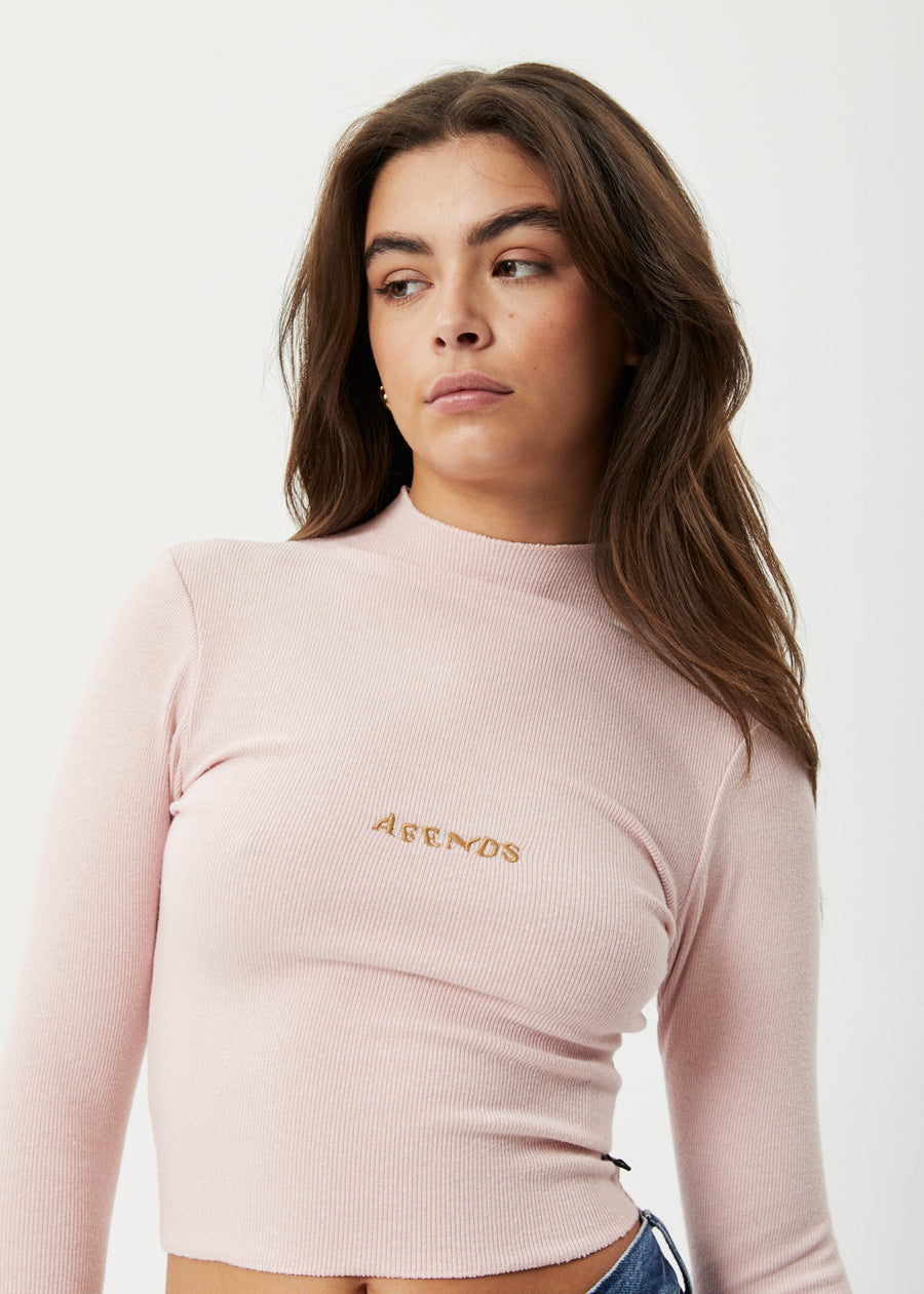 AFENDS Womens Daze Iconic - Rib Long Sleeve Top - Lotus