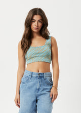 AFENDS Womens Adi - Rib Sleeveless Top - Blue Stripe - Afends womens adi   rib sleeveless top   blue stripe