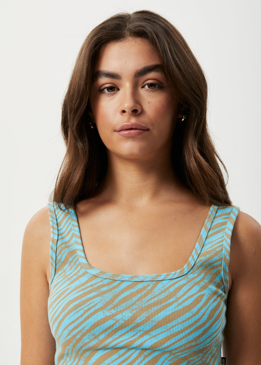 AFENDS Womens Adi - Rib Sleeveless Top - Blue Stripe