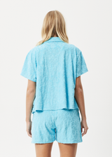 AFENDS Womens Moon - Terry Short Sleeve Shirt - Blue Daisy - Afends womens moon   terry short sleeve shirt   blue daisy 