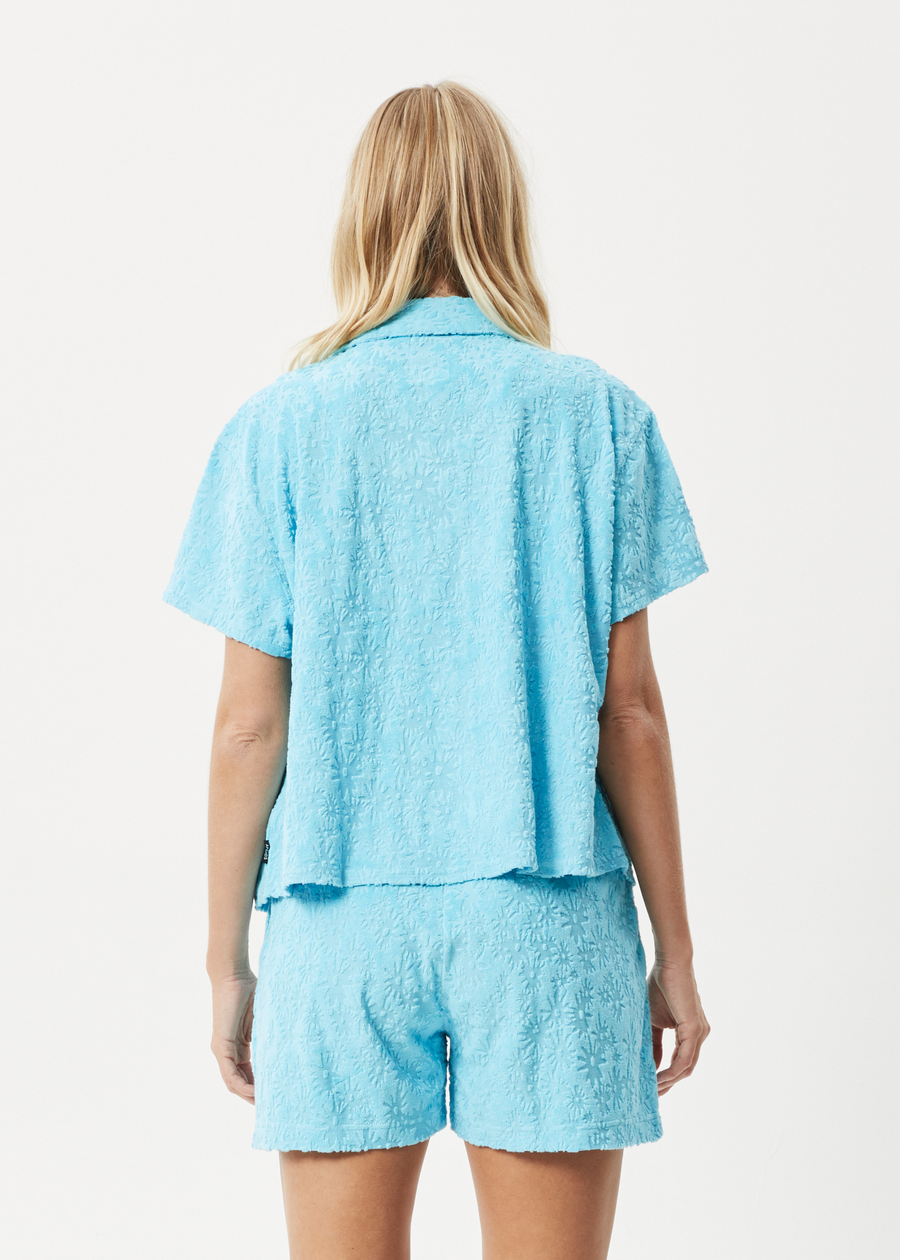 AFENDS Womens Moon - Terry Short Sleeve Shirt - Blue Daisy 