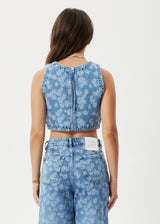 AFENDS Womens Fink - Denim Cropped Top - Worn Blue Daisy - Afends womens fink   denim cropped top   worn blue daisy 