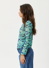 AFENDS Womens Liquid - Sheer Long Sleeve Top - Jade Floral - Afends womens liquid   sheer long sleeve top   jade floral 