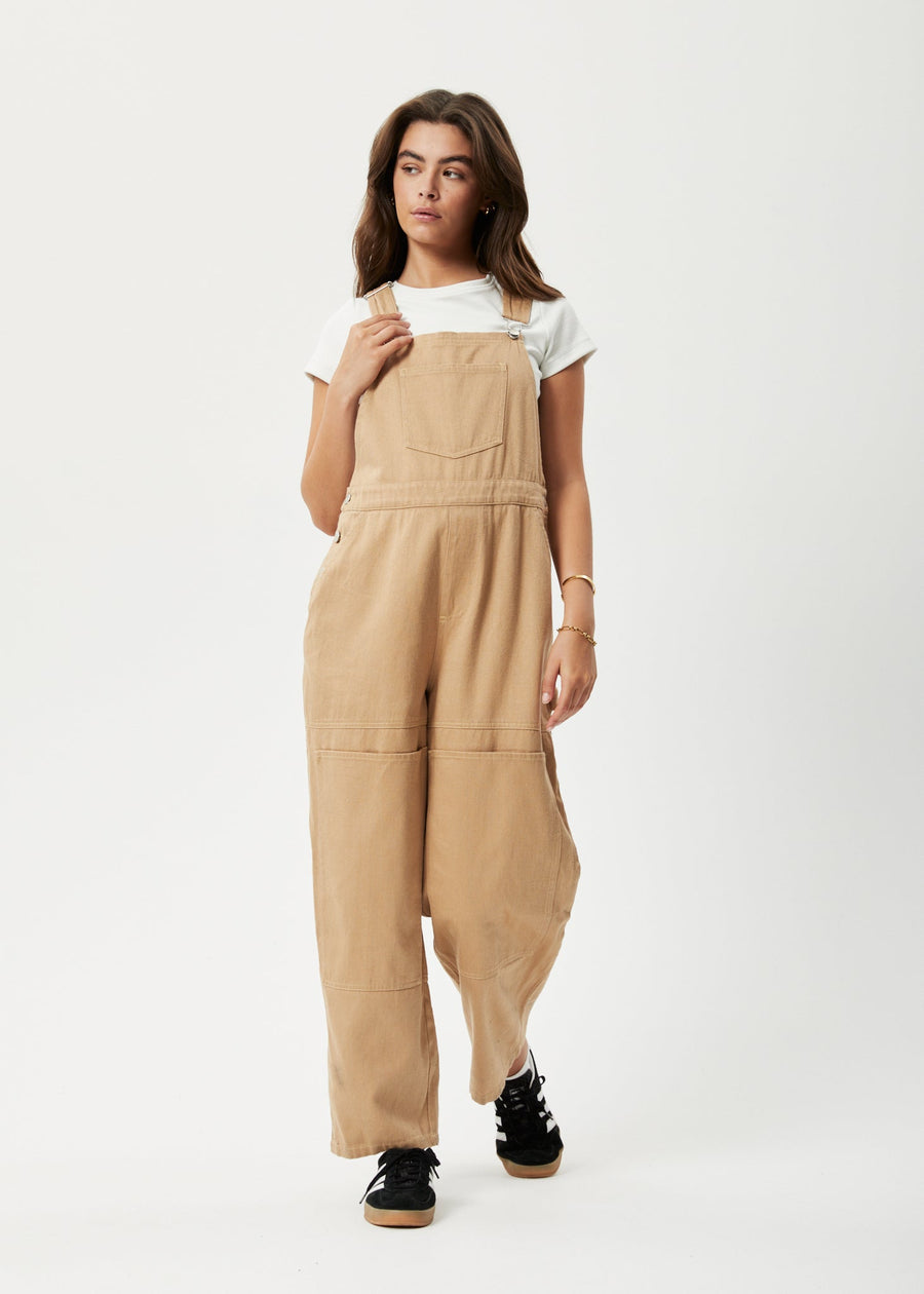 AFENDS Womens Sleepy Hollow Louis - Twill Baggy Overall - Tan