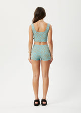 AFENDS Womens Adi - Rib Booty Short - Blue Stripe - Afends womens adi   rib booty short   blue stripe