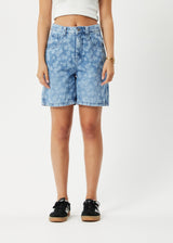 AFENDS Womens Fink Emilie - Denim Workwear Short - Worn Blue Daisy - Afends womens fink emilie   denim workwear short   worn blue daisy