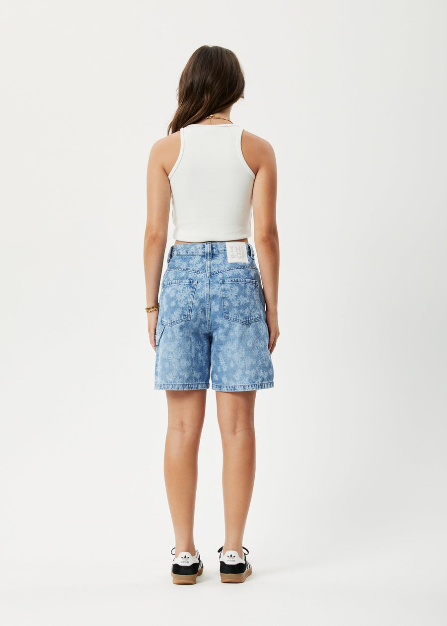 AFENDS Womens Fink Emilie - Denim Workwear Short - Worn Blue Daisy