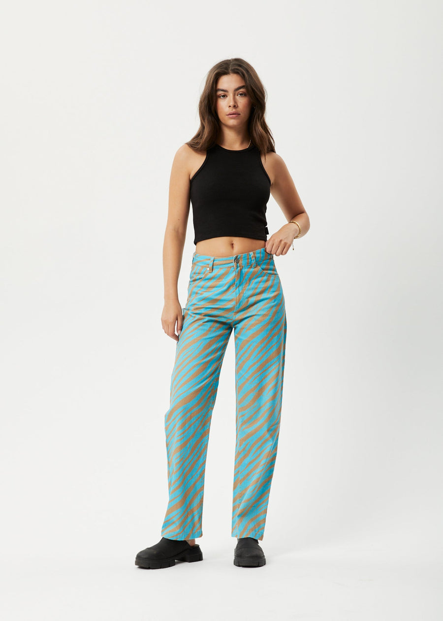 AFENDS Womens Adi Shelby - Wide Leg Pant - Blue Stripe