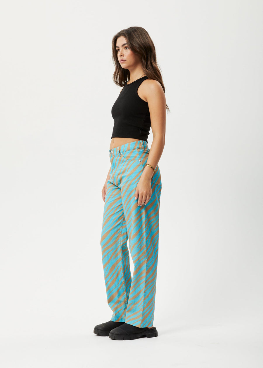 AFENDS Womens Adi Shelby - Wide Leg Pant - Blue Stripe