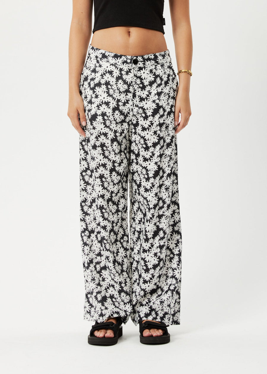 AFENDS Womens Benny Sienna - Wide Leg Pant - Black Daisy