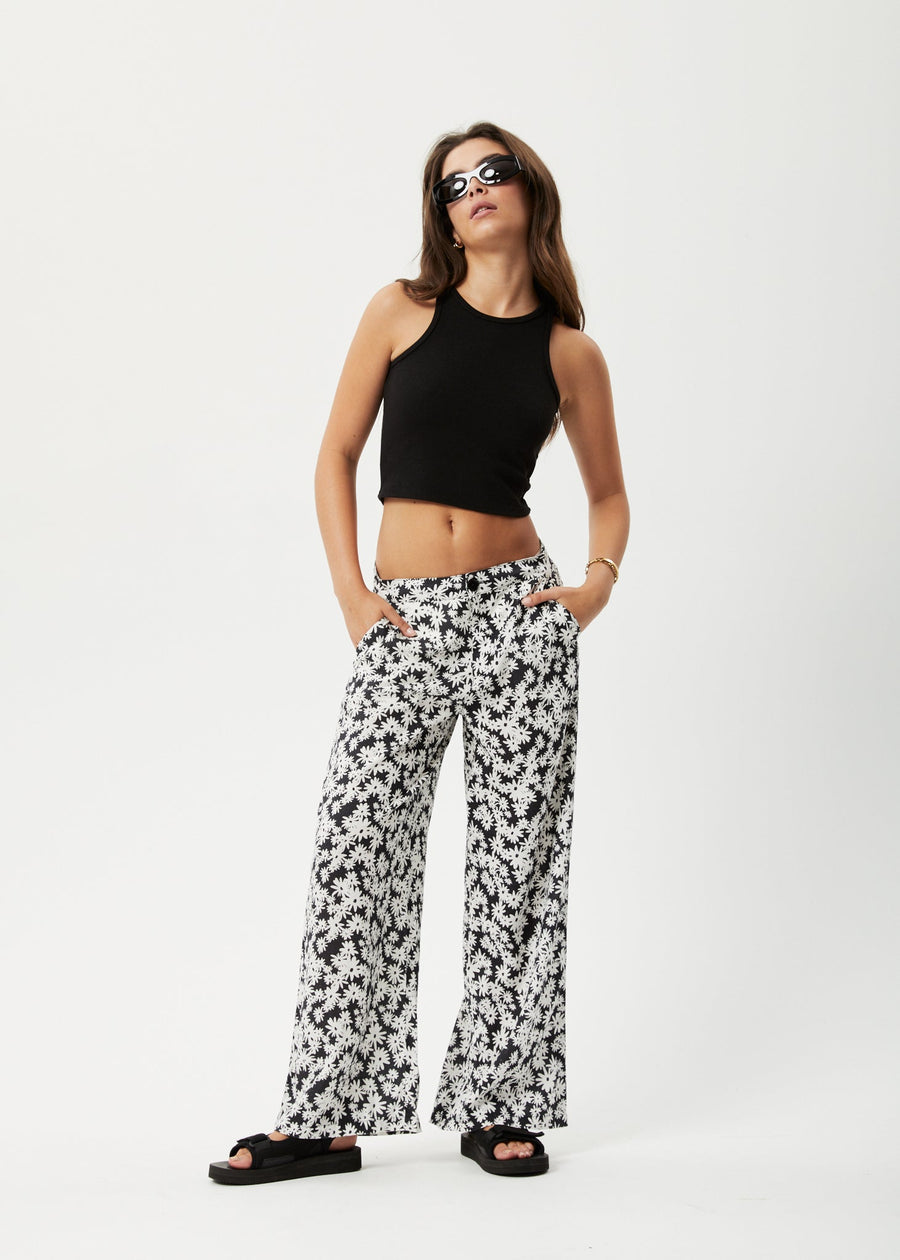 AFENDS Womens Benny Sienna - Wide Leg Pant - Black Daisy