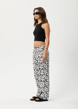 AFENDS Womens Benny Sienna - Wide Leg Pant - Black Daisy - Afends womens benny sienna   wide leg pant   black daisy