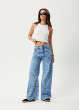 AFENDS Womens Fink Gigi - Denim Flared Jean - Worn Blue Daisy - Afends womens fink gigi   denim flared jean   worn blue daisy