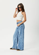 AFENDS Womens Fink Gigi - Denim Flared Jean - Worn Blue Daisy - Afends womens fink gigi   denim flared jean   worn blue daisy