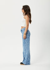 AFENDS Womens Fink Gigi - Denim Flared Jean - Worn Blue Daisy - Afends womens fink gigi   denim flared jean   worn blue daisy
