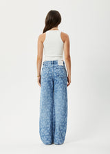 AFENDS Womens Fink Gigi - Denim Flared Jean - Worn Blue Daisy - Afends womens fink gigi   denim flared jean   worn blue daisy