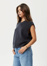 AFENDS Womens Solace - Knit Cropped Vest - Charcoal - Afends womens solace   knit cropped vest   charcoal 