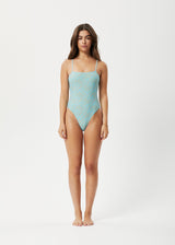 AFENDS Womens Adi - One Piece Swimsuit - Blue Stripe - Afends womens adi   one piece swimsuit   blue stripe 