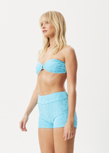 AFENDS Womens Moon - Terry Bandeau Bikini Top - Blue Daisy - Afends womens moon   terry bandeau bikini top   blue daisy 