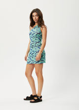 AFENDS Womens Liquid - Sheer One Shoulder Dress - Jade Floral - Afends womens liquid   sheer one shoulder dress   jade floral 