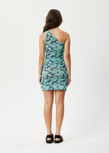 AFENDS Womens Liquid - Sheer One Shoulder Dress - Jade Floral - Afends womens liquid   sheer one shoulder dress   jade floral 