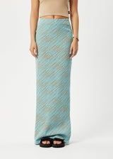 AFENDS Womens Adi - Rib Maxi Skirt - Blue Stripe - Afends womens adi   rib maxi skirt   blue stripe