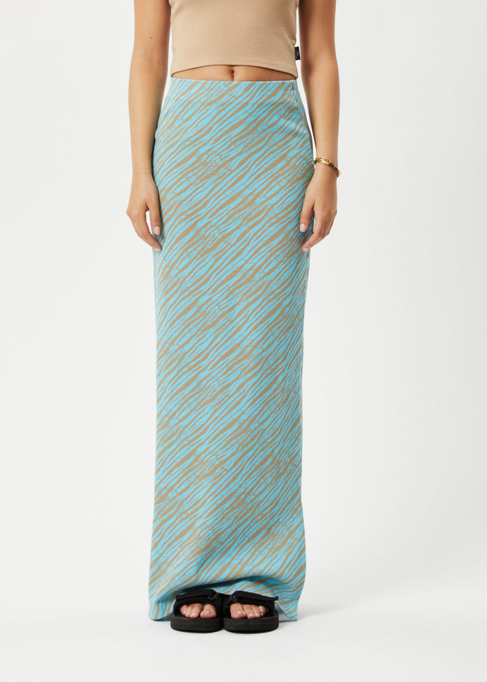 AFENDS Womens Adi - Rib Maxi Skirt - Blue Stripe