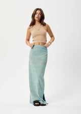 AFENDS Womens Adi - Rib Maxi Skirt - Blue Stripe - Afends womens adi   rib maxi skirt   blue stripe