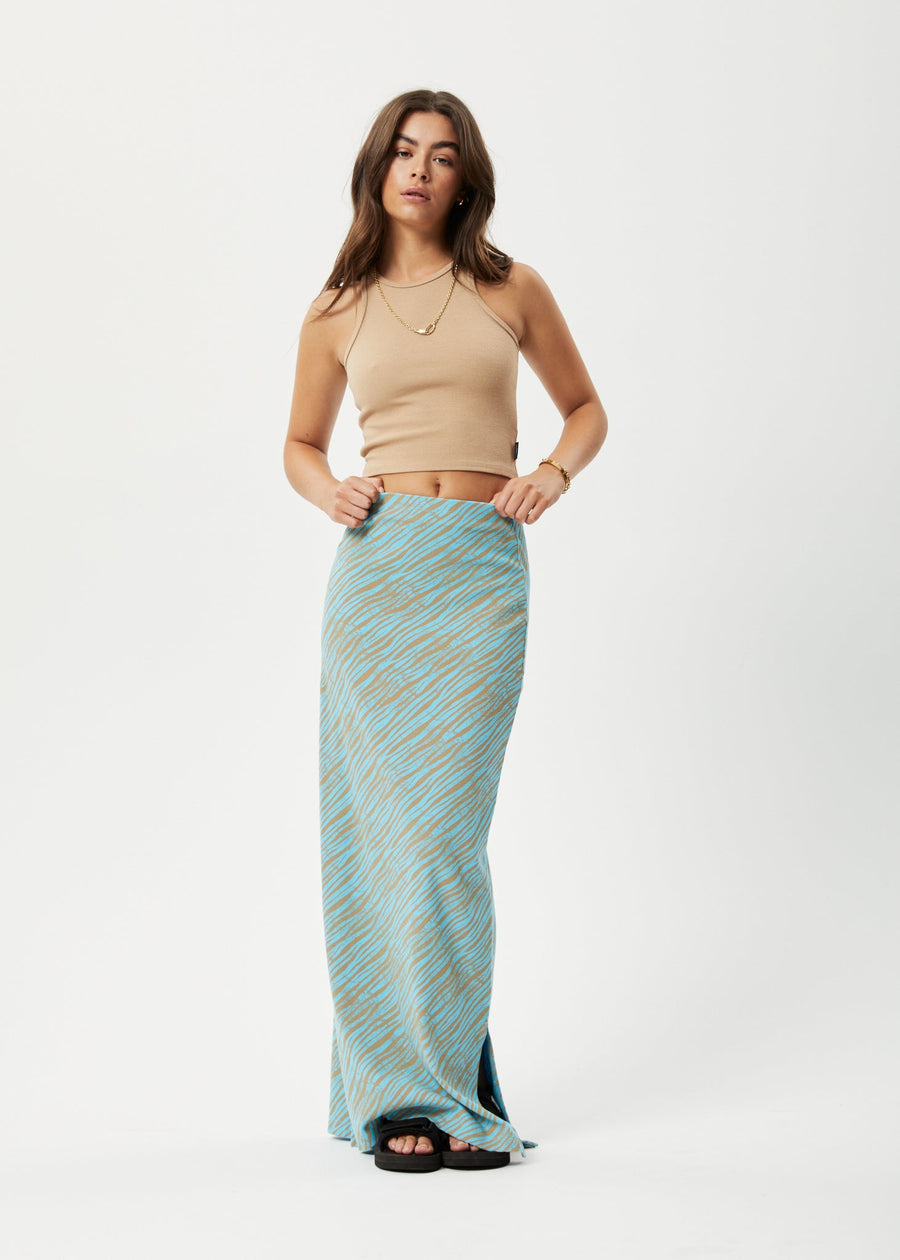 AFENDS Womens Adi - Rib Maxi Skirt - Blue Stripe