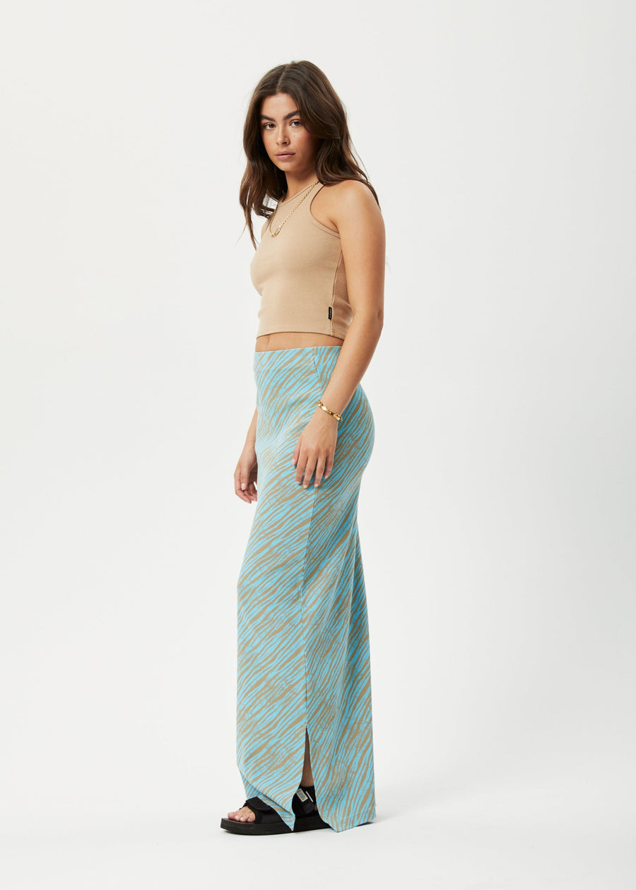 AFENDS Womens Adi - Rib Maxi Skirt - Blue Stripe